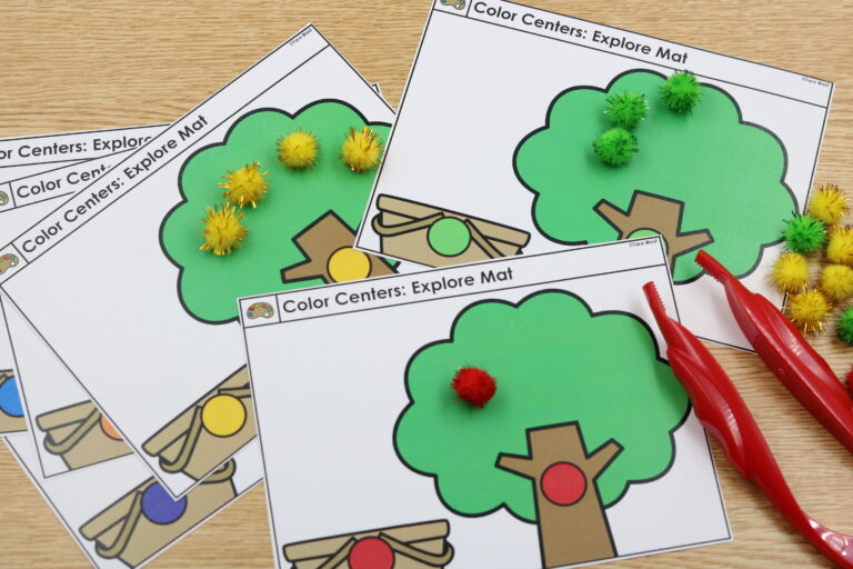 Free apple color sorting tree mat with fuzzy poms