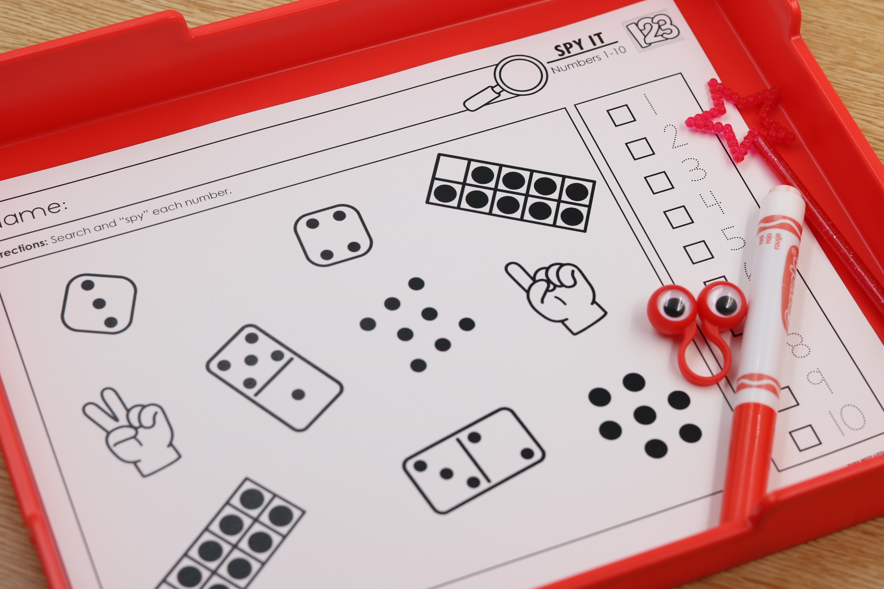 Math Numbers Spy It Sheets for numbers 1–10