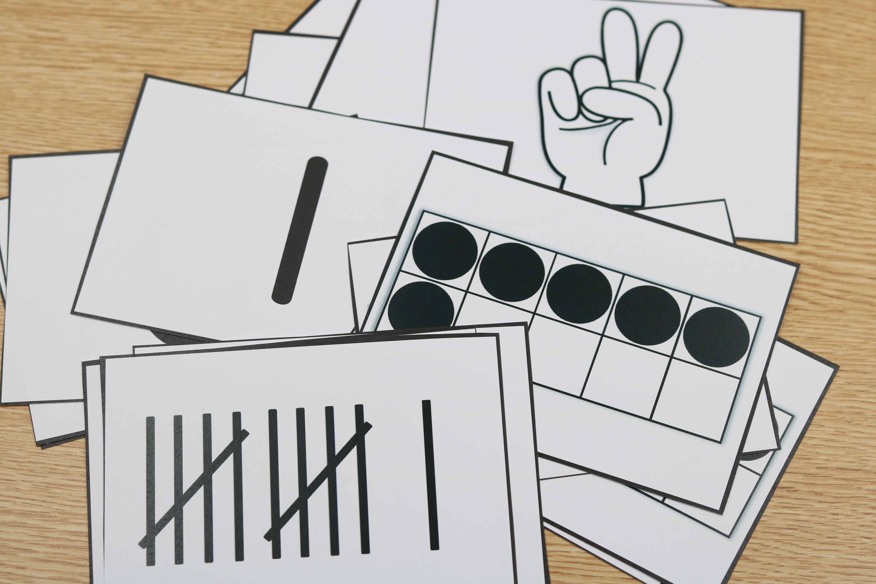Free math number sense cards with numerals, fingers, tally marks, and ten frames