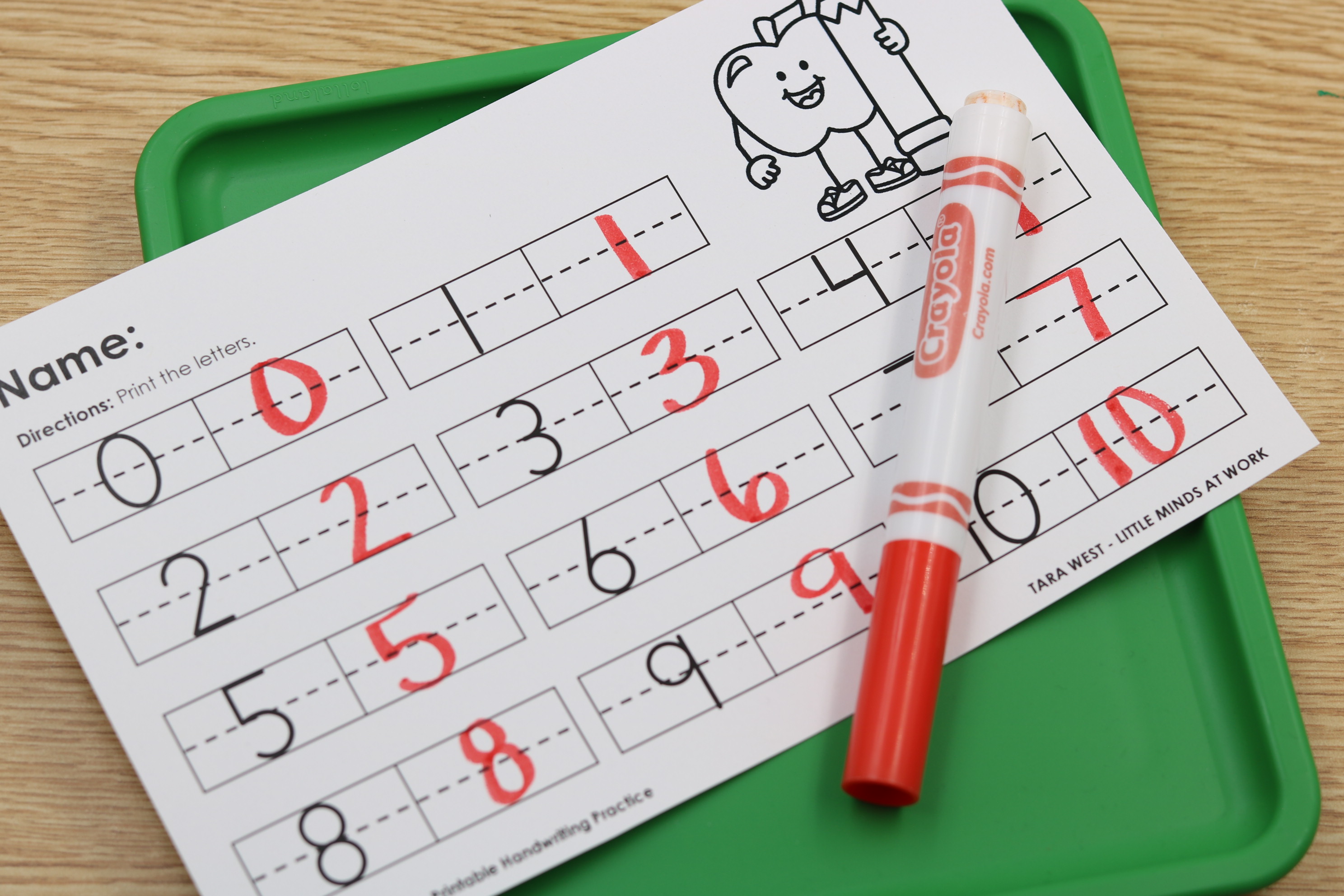 Free math handwriting practice sheets for numbers 0–10