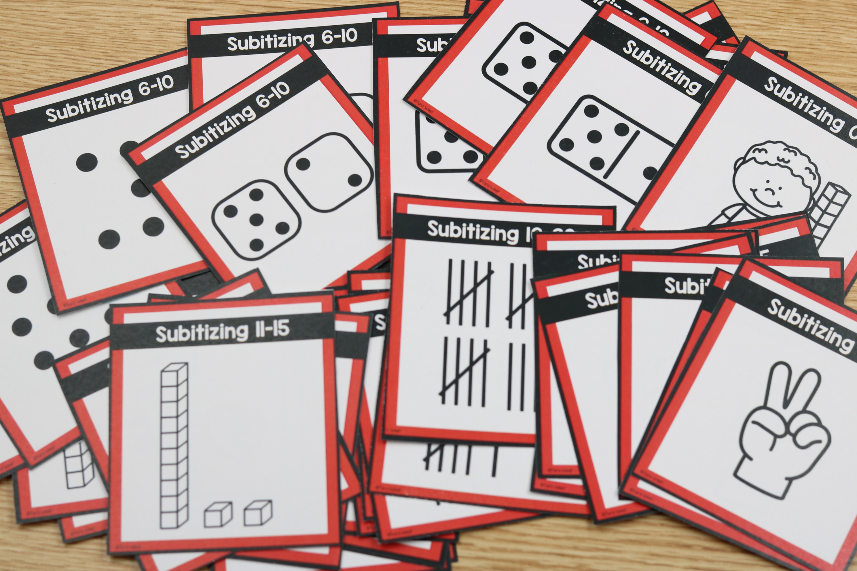 Math subitizing cards for numbers 0–20 with multiple visual representations