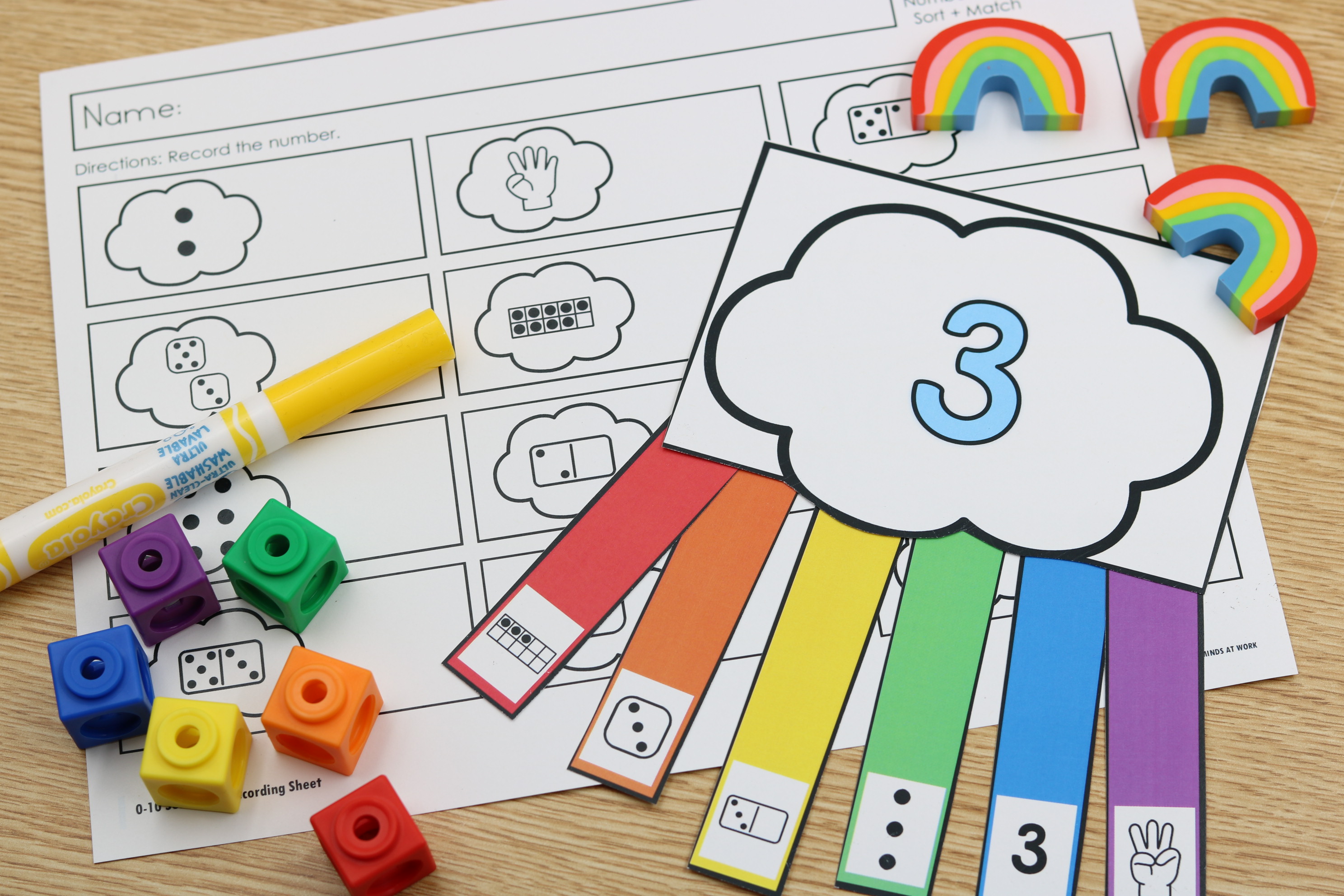 Free subitizing rainbows number sense matching activity with 21 sets