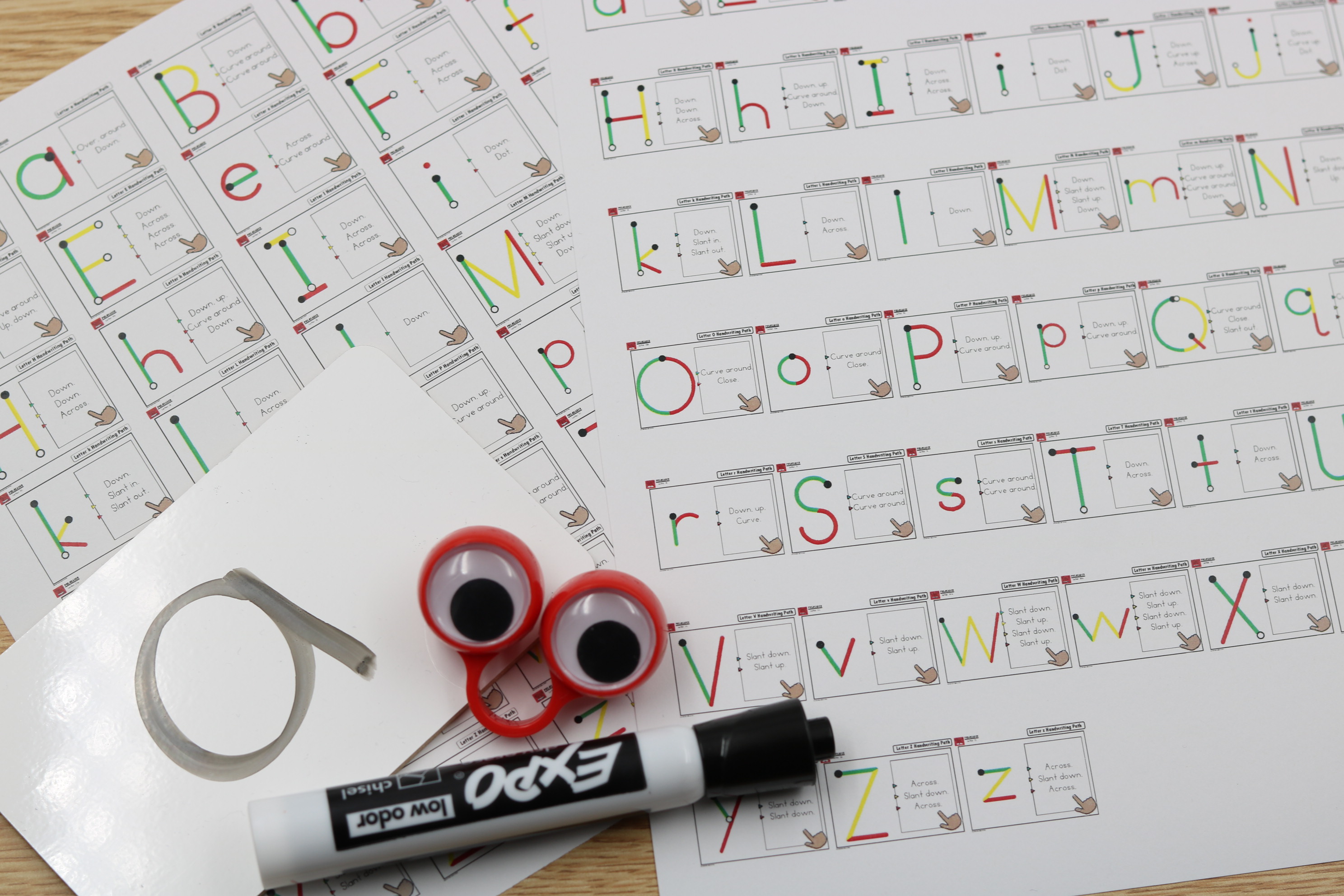 Free handwriting paths of motion alphabet formation guides