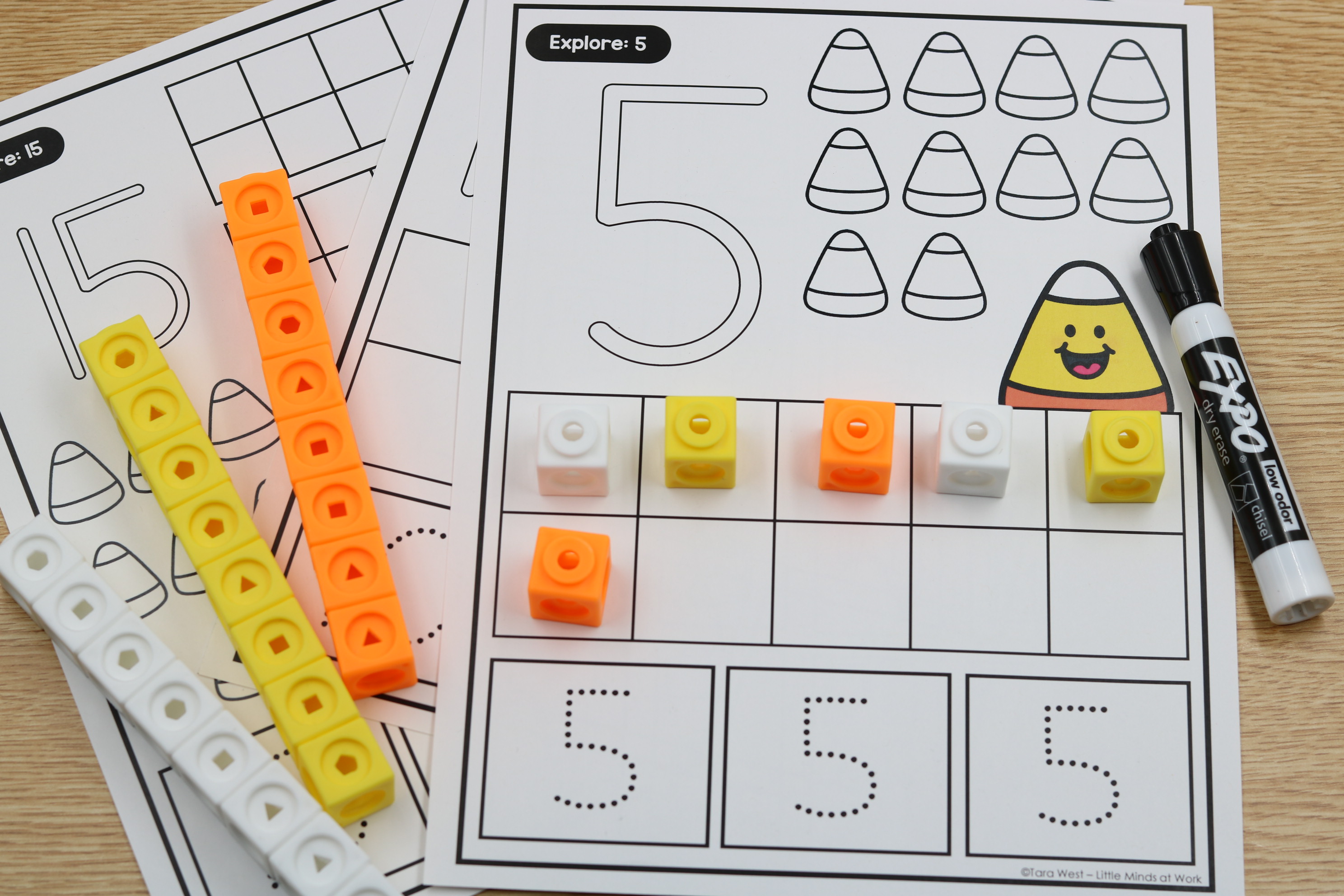 Free October Halloween number sense mat with read, trace, build, and write sections