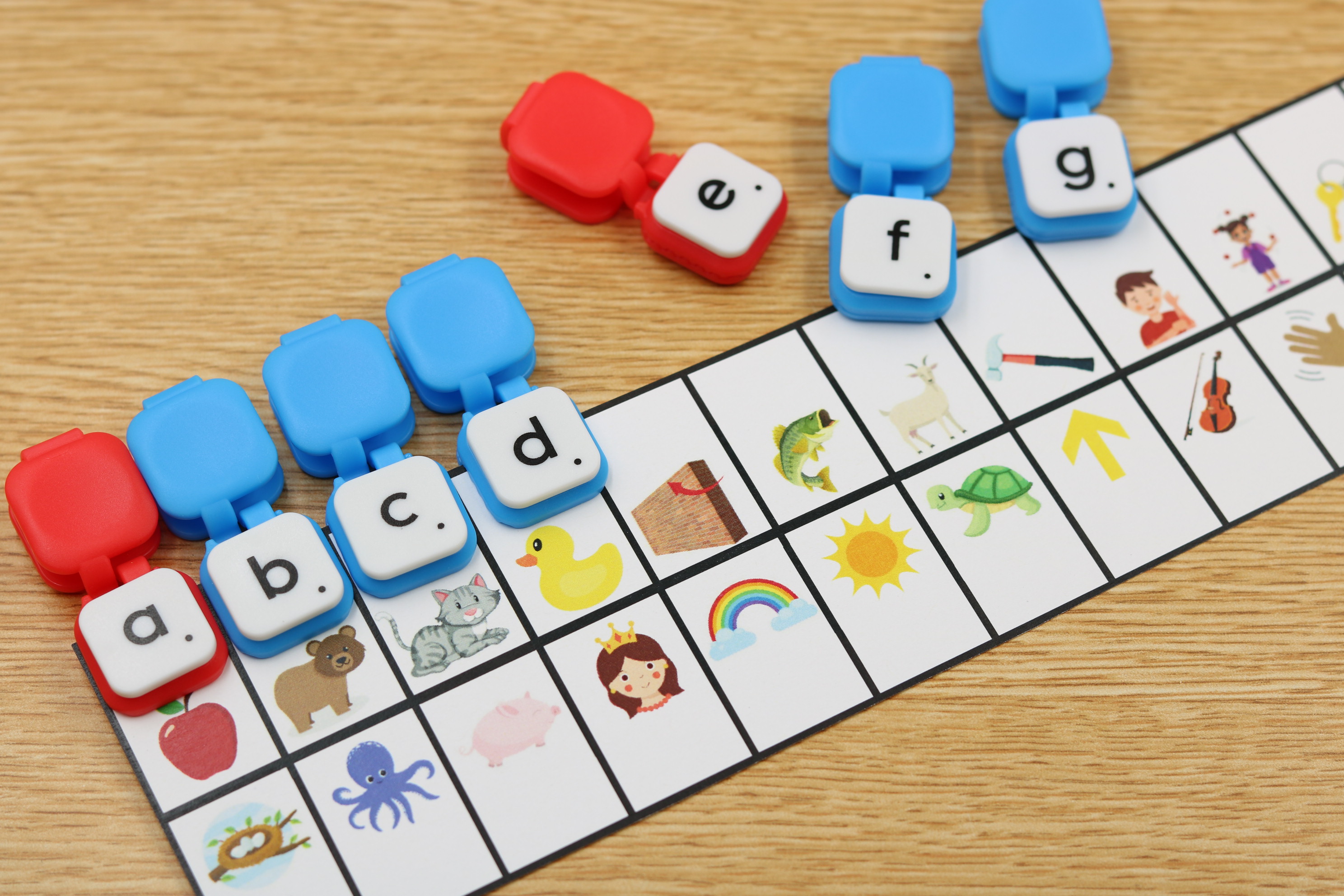 Hands-on alphabet strips designed for clipping letters in sequence and by sound.