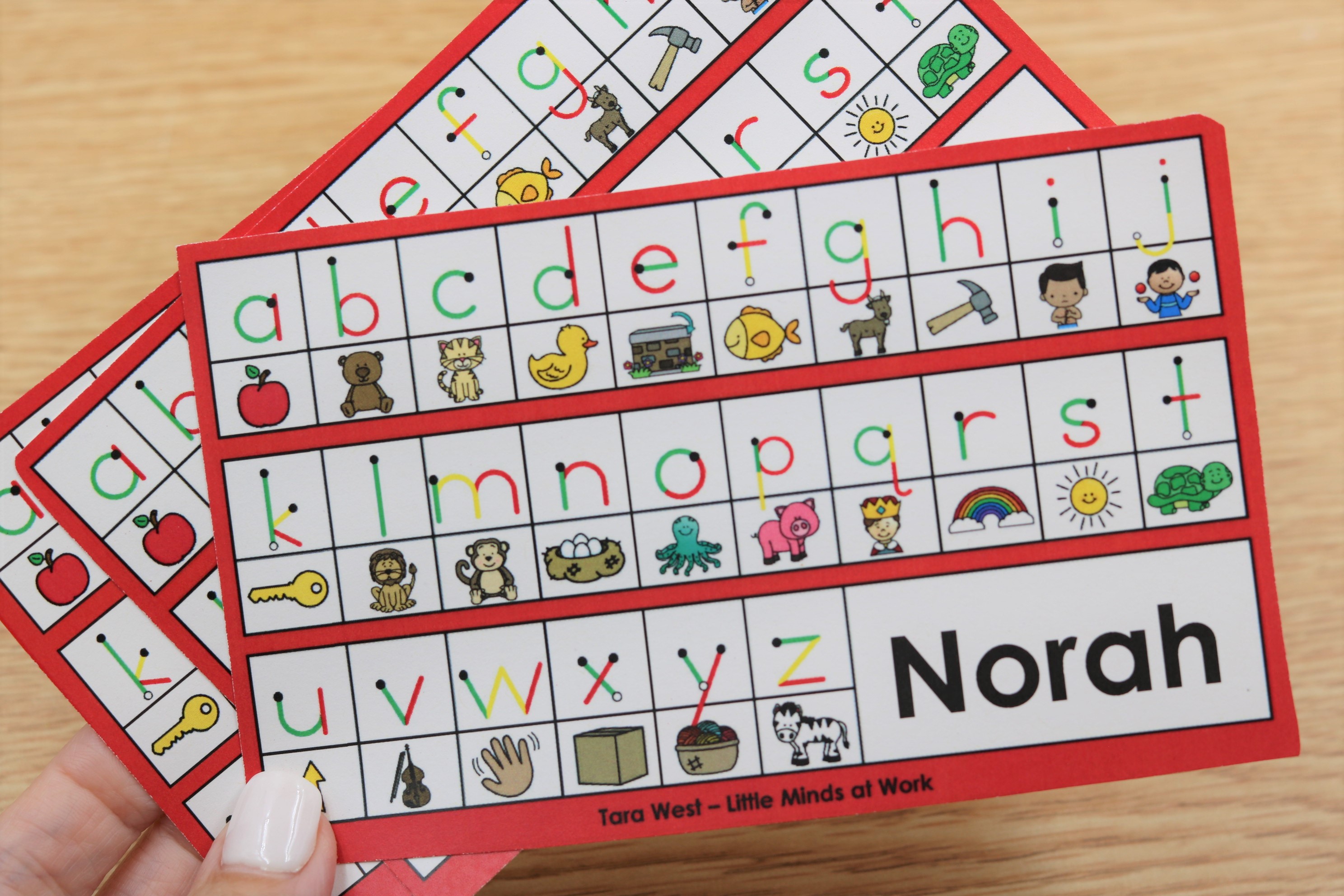 Free handwriting printables including letter tracing, alphabet strips, name tags, and handwriting journals.