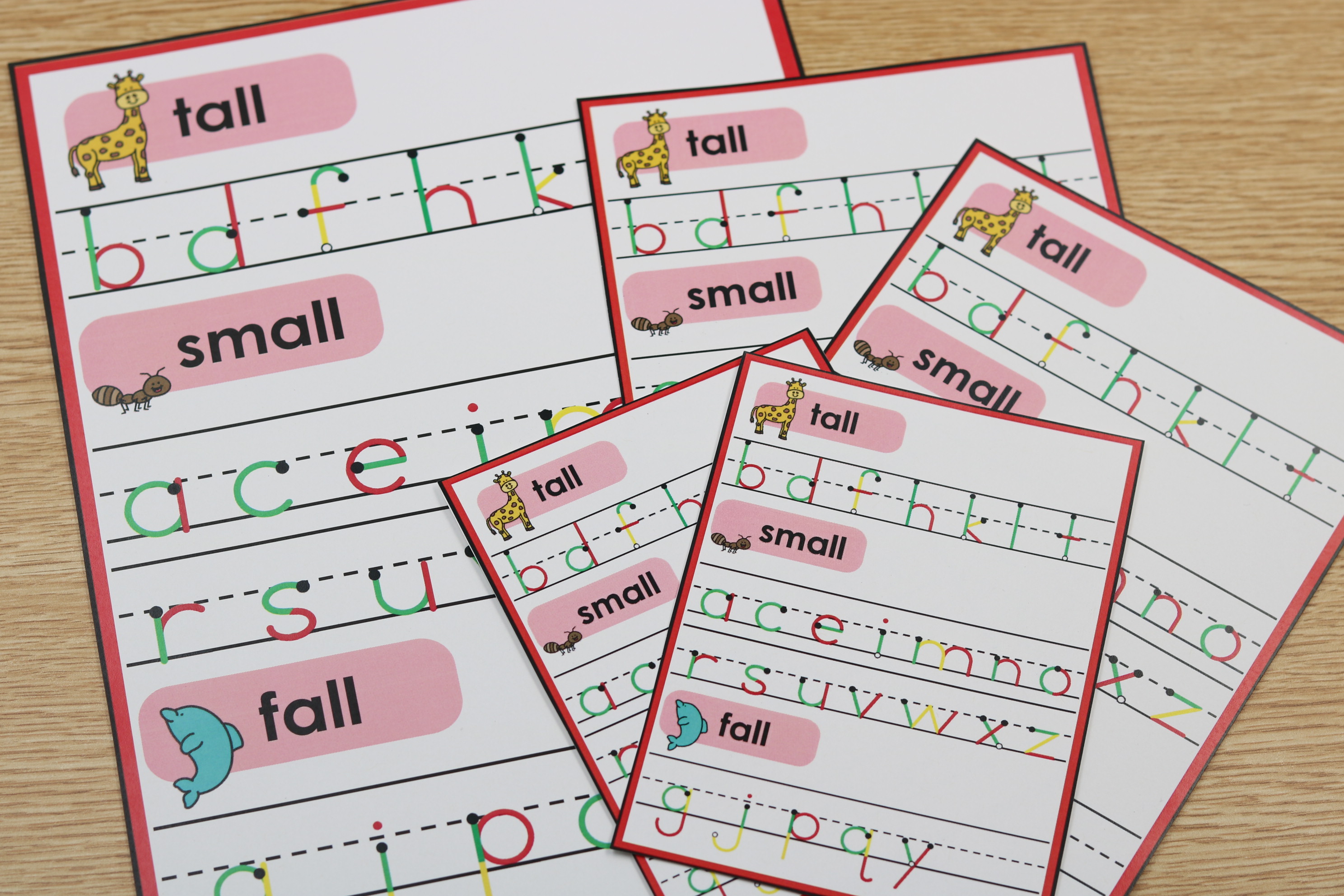 Student-sized tall, small, and fall alphabet reference chart for early writers.