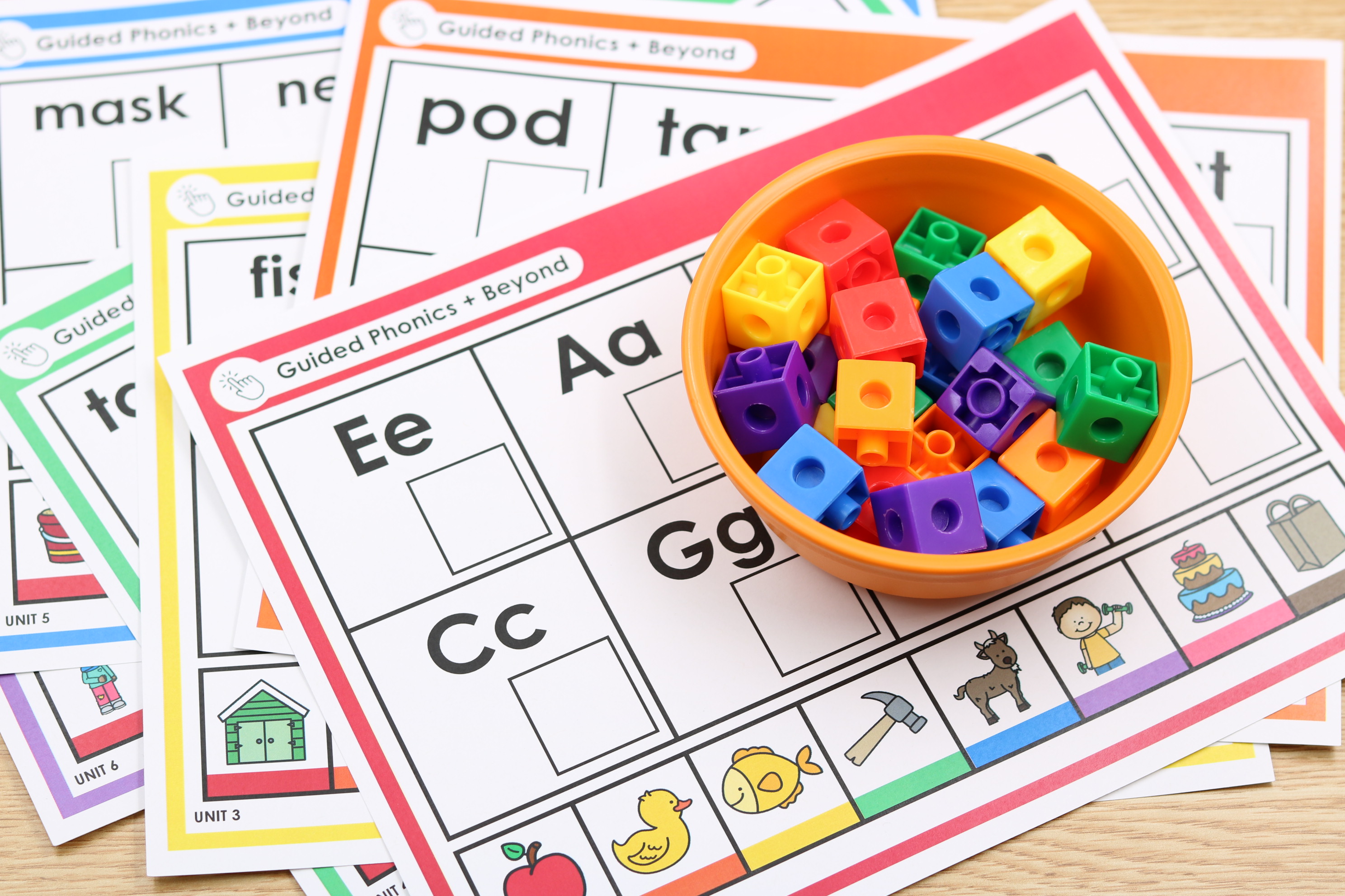 Free phonics-based alphabet search and cover mats