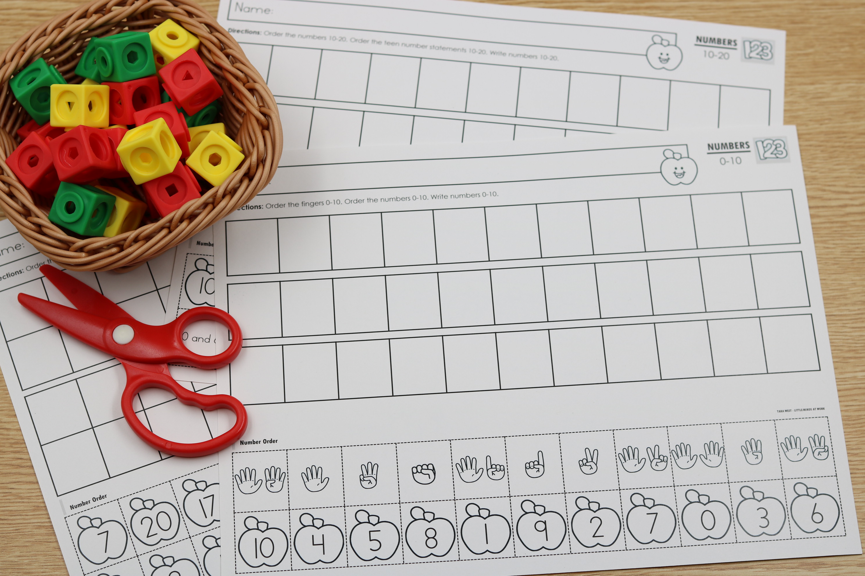 Free number ordering cut and paste worksheets