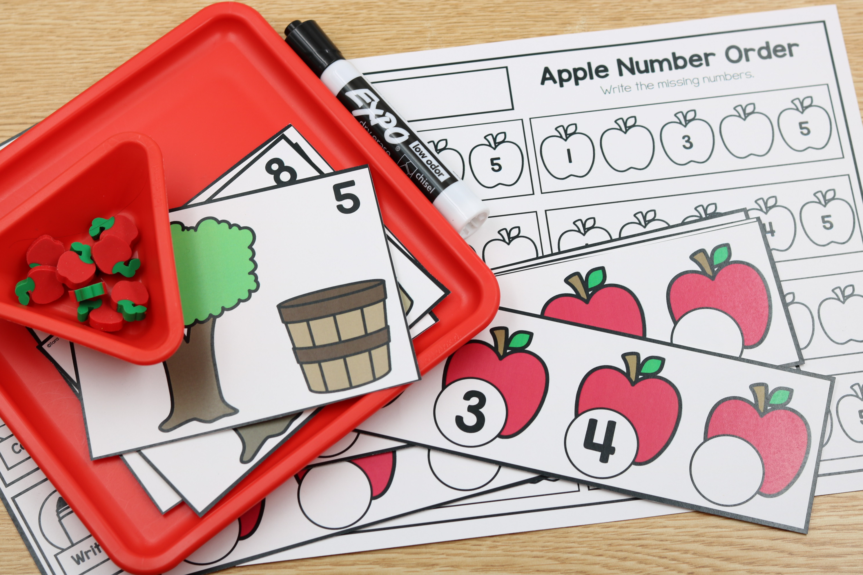“I Can” card and student recording sheet for apple number centers