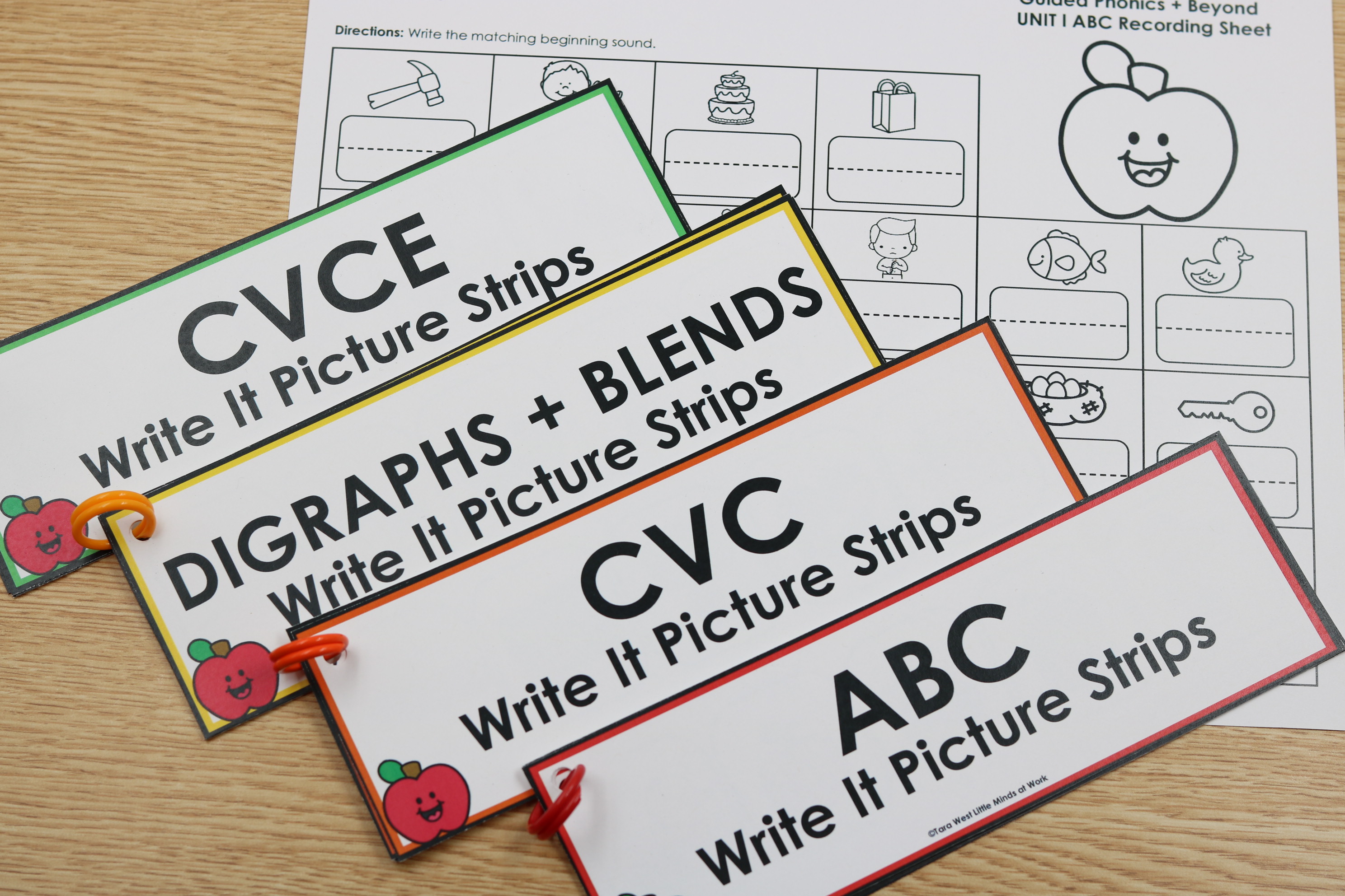 Free phonics writing strips with apple clip art