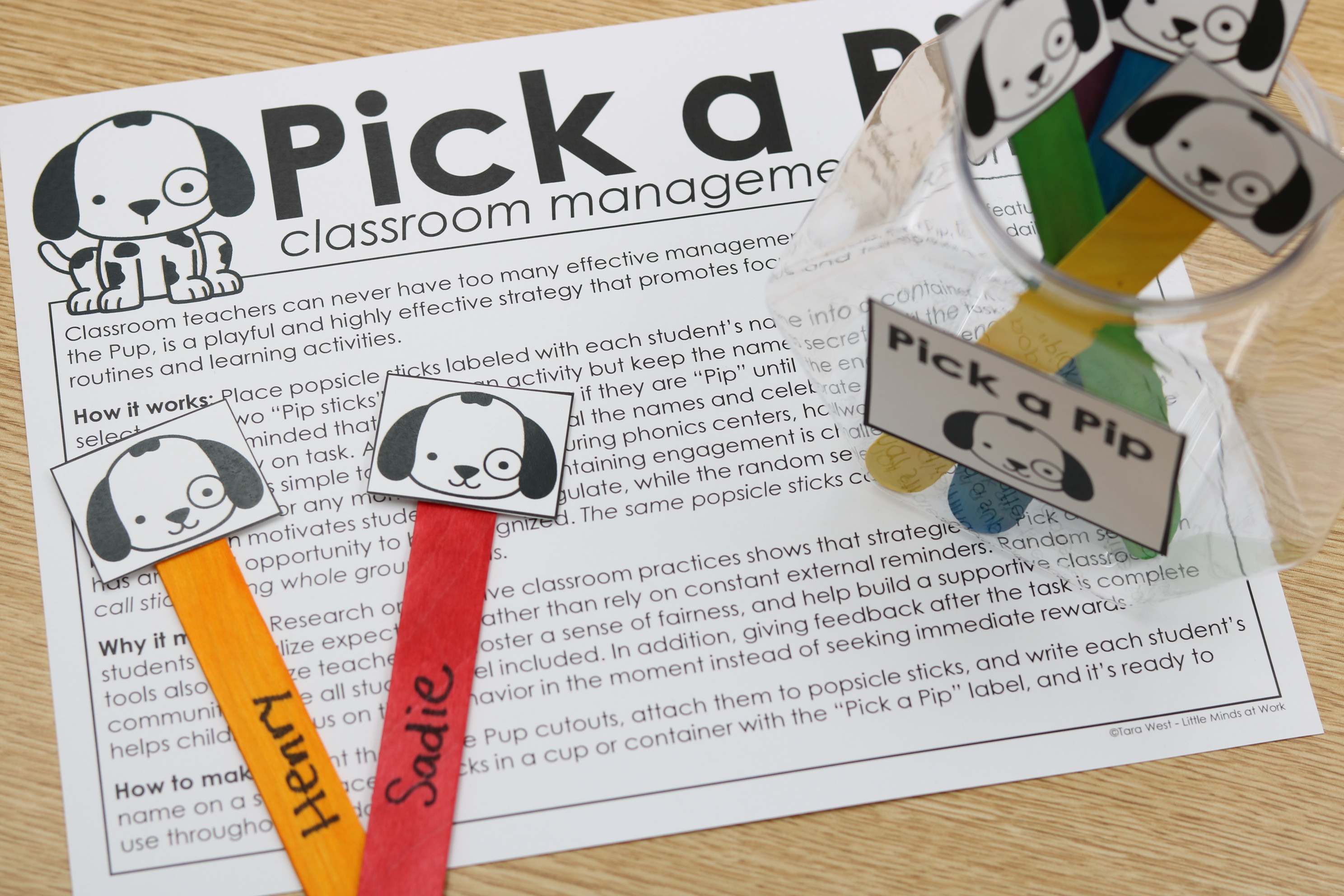 Pip the Pup free Pick a Pip classroom management tool with popsicle sticks
