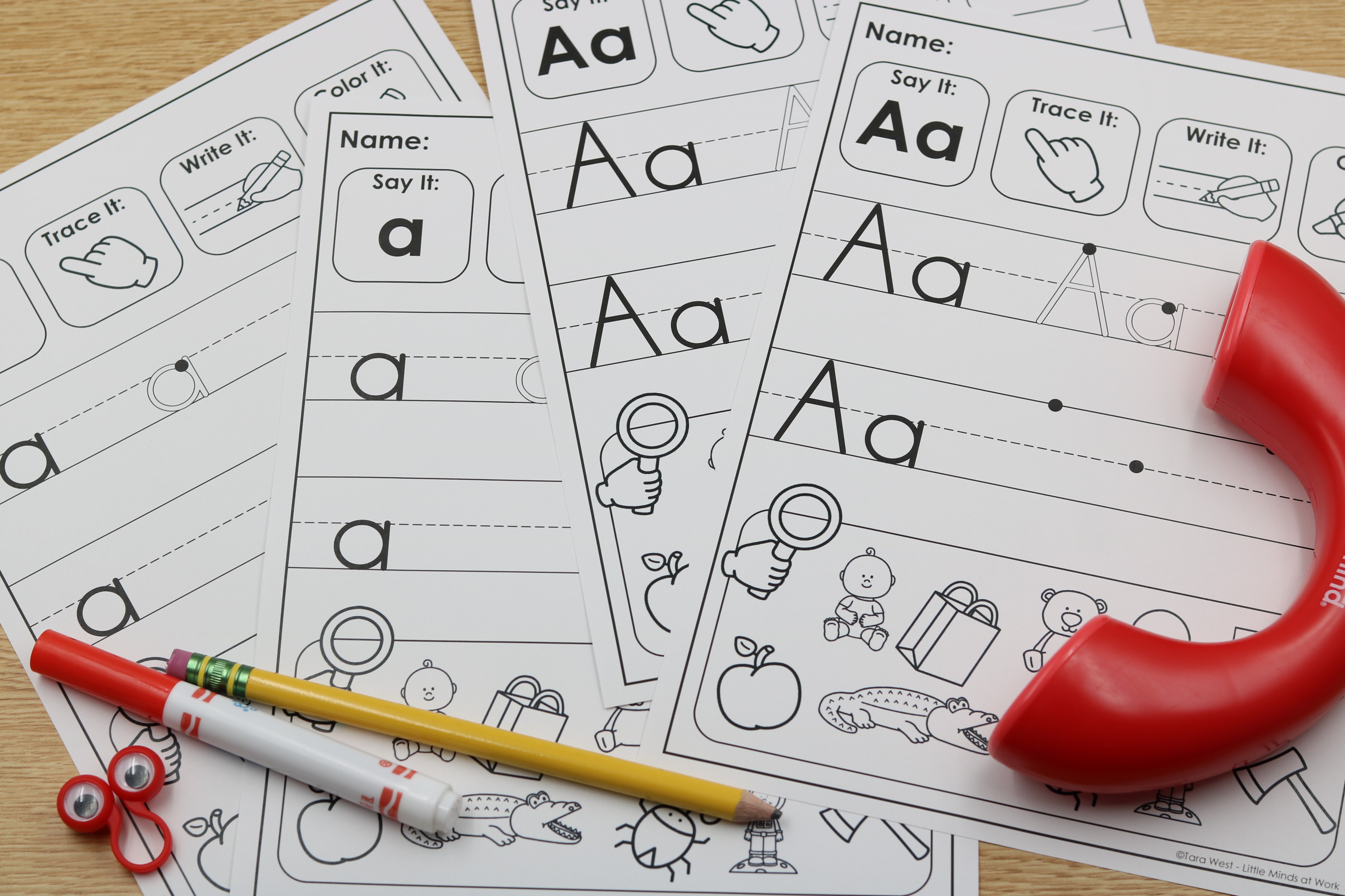 Free phonics alphabet handwriting worksheet with search and trace activities
