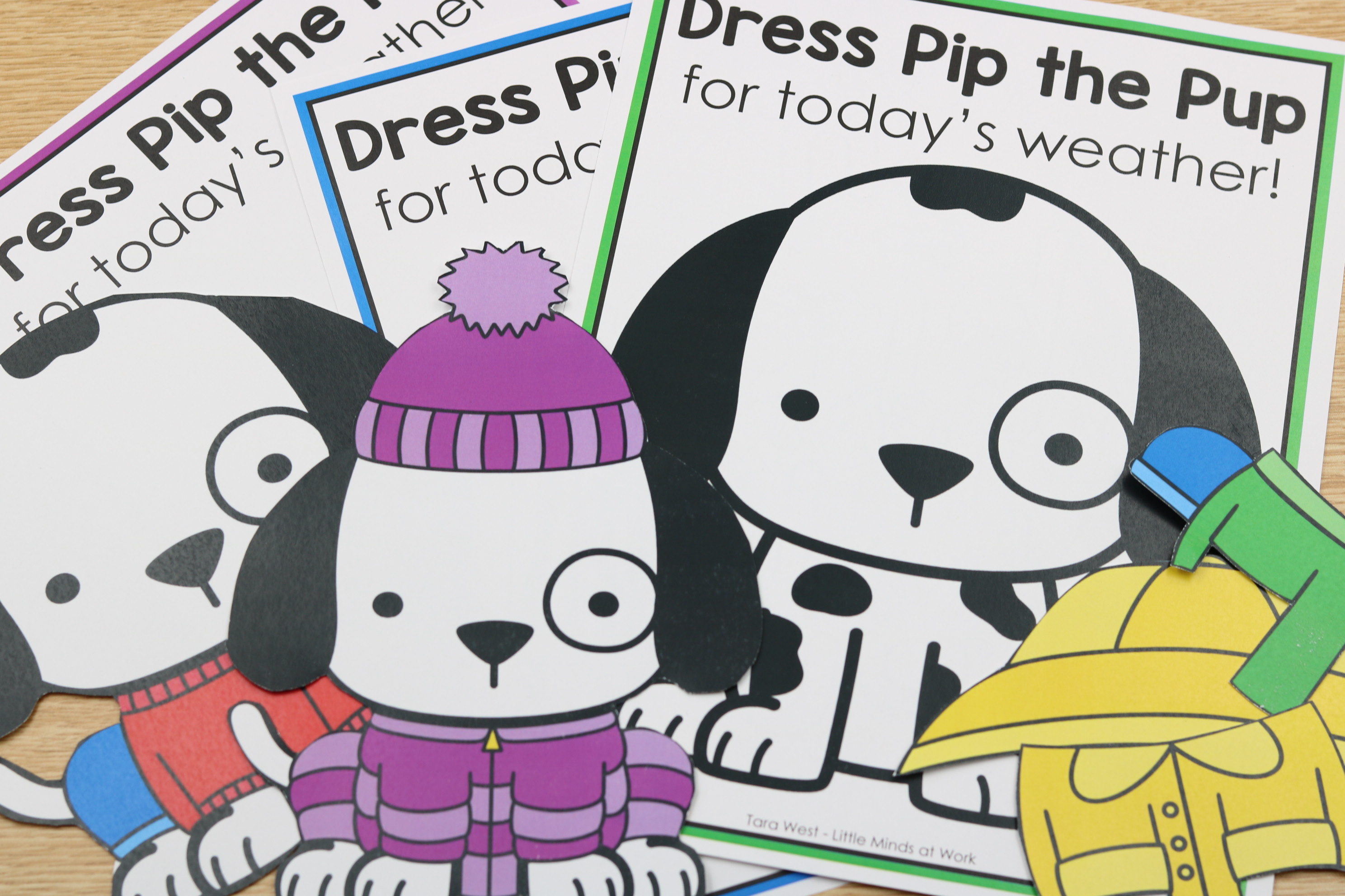 Interactive classroom weather chart featuring Pip the Pup character