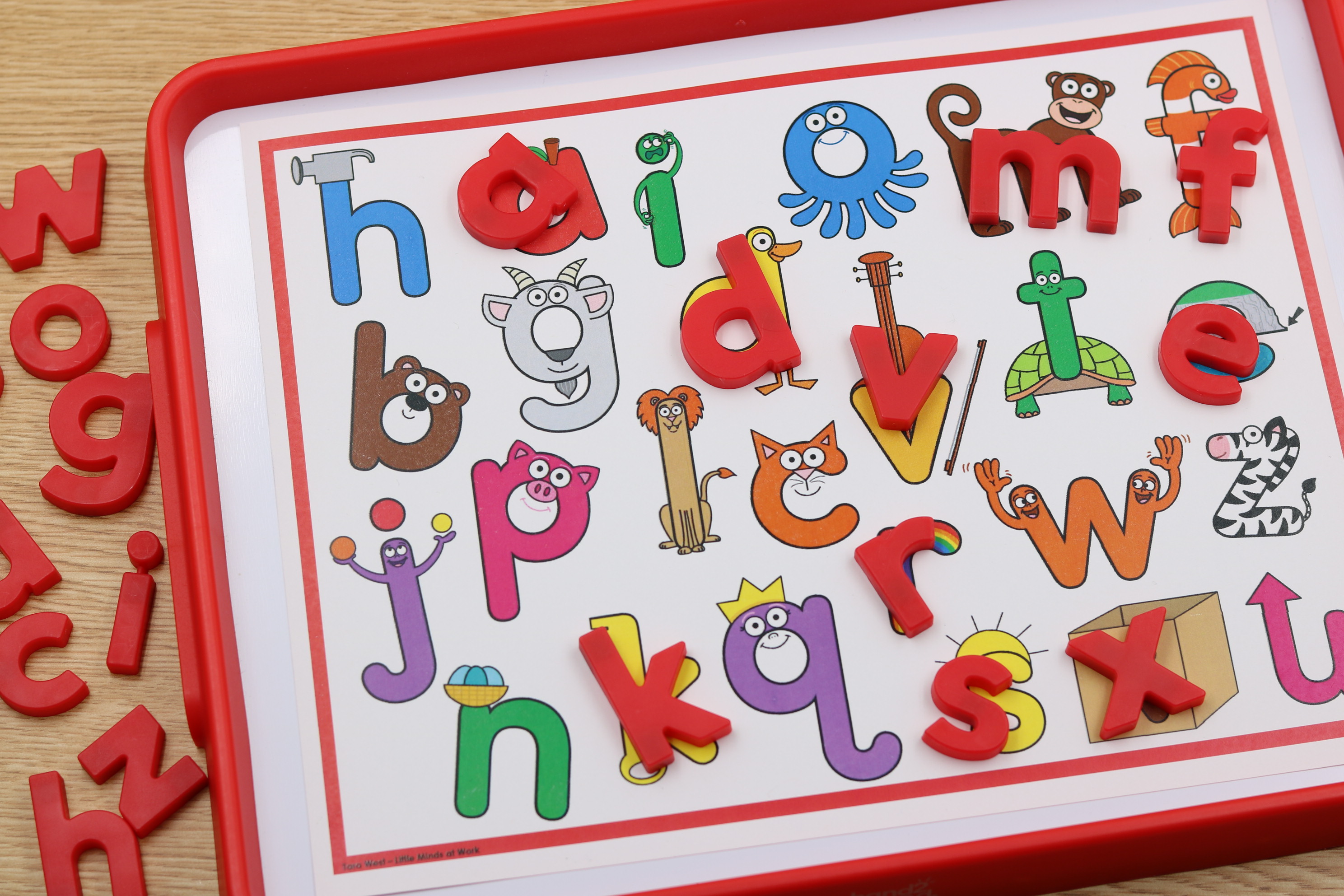 Free mnemonic alphabet mat for matching magnetic letters