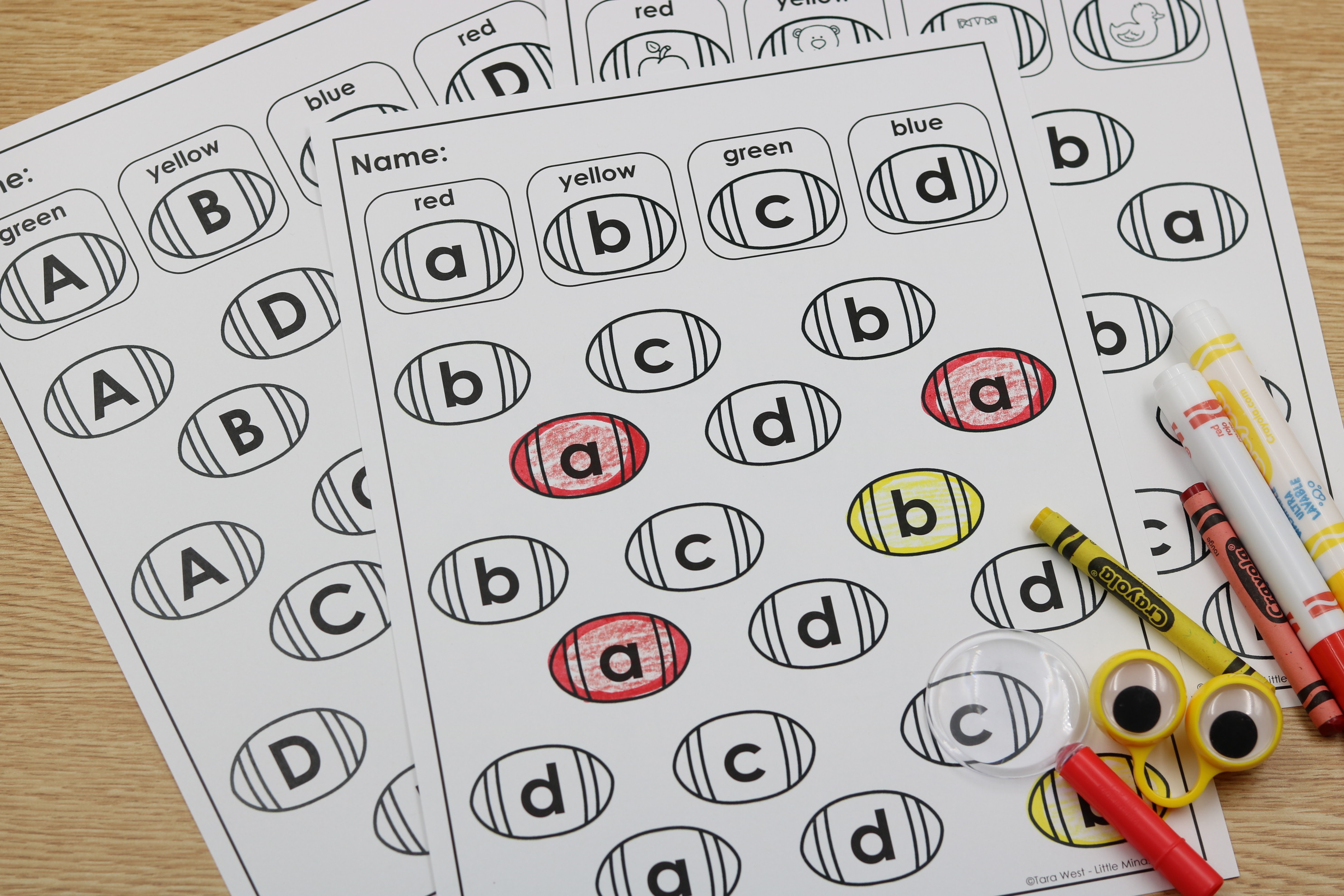 Alphabet football color by code worksheet with uppercase and lowercase letters