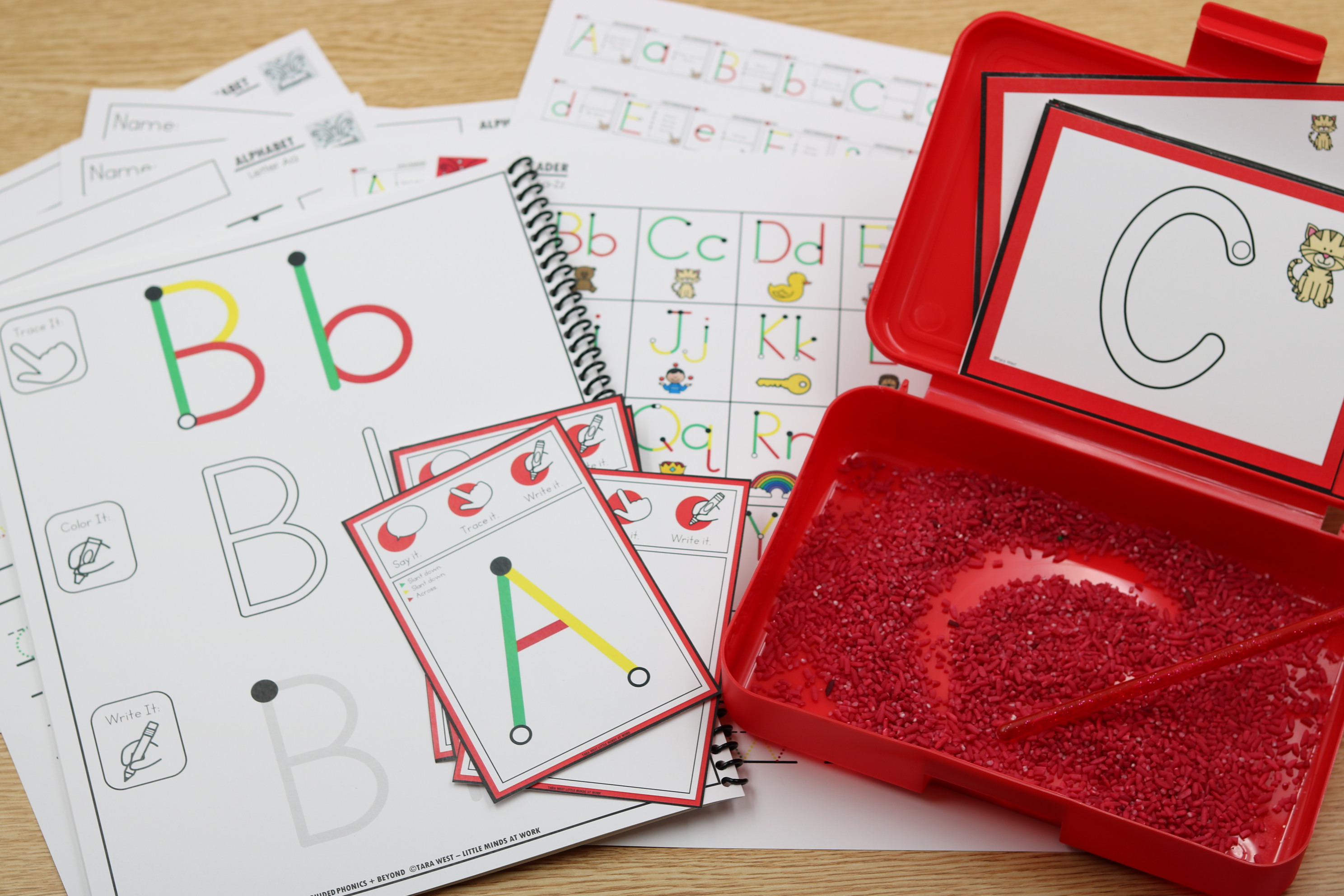 Free handwriting printables including letter tracing, alphabet strips, name tags, and handwriting journals.