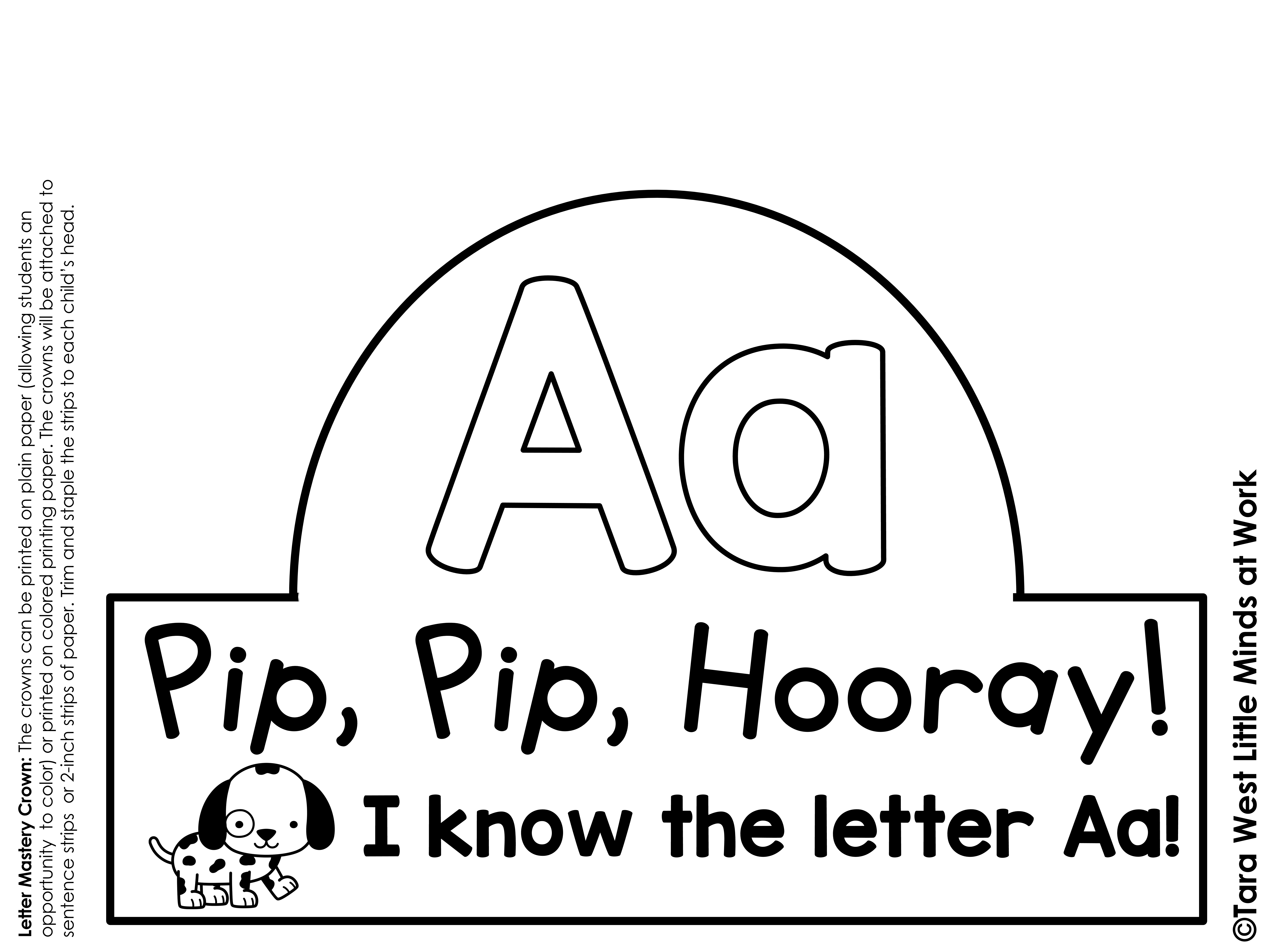 Pip the Pup free alphabet crowns for students learning letters Aa–Zz