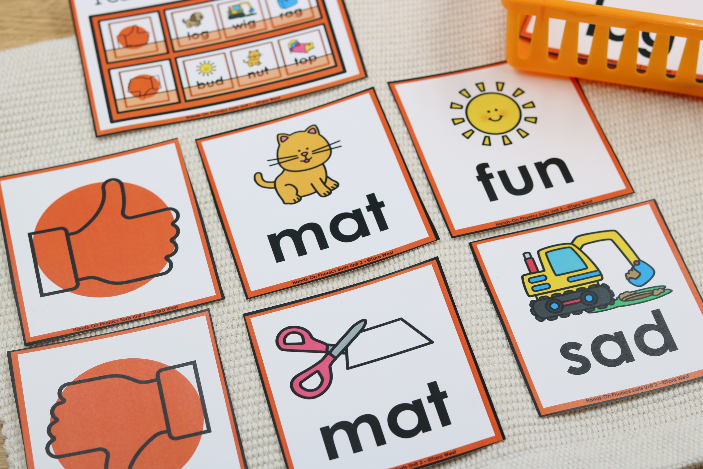 Free CVC rhyming sort with thumbs up and thumbs down cards