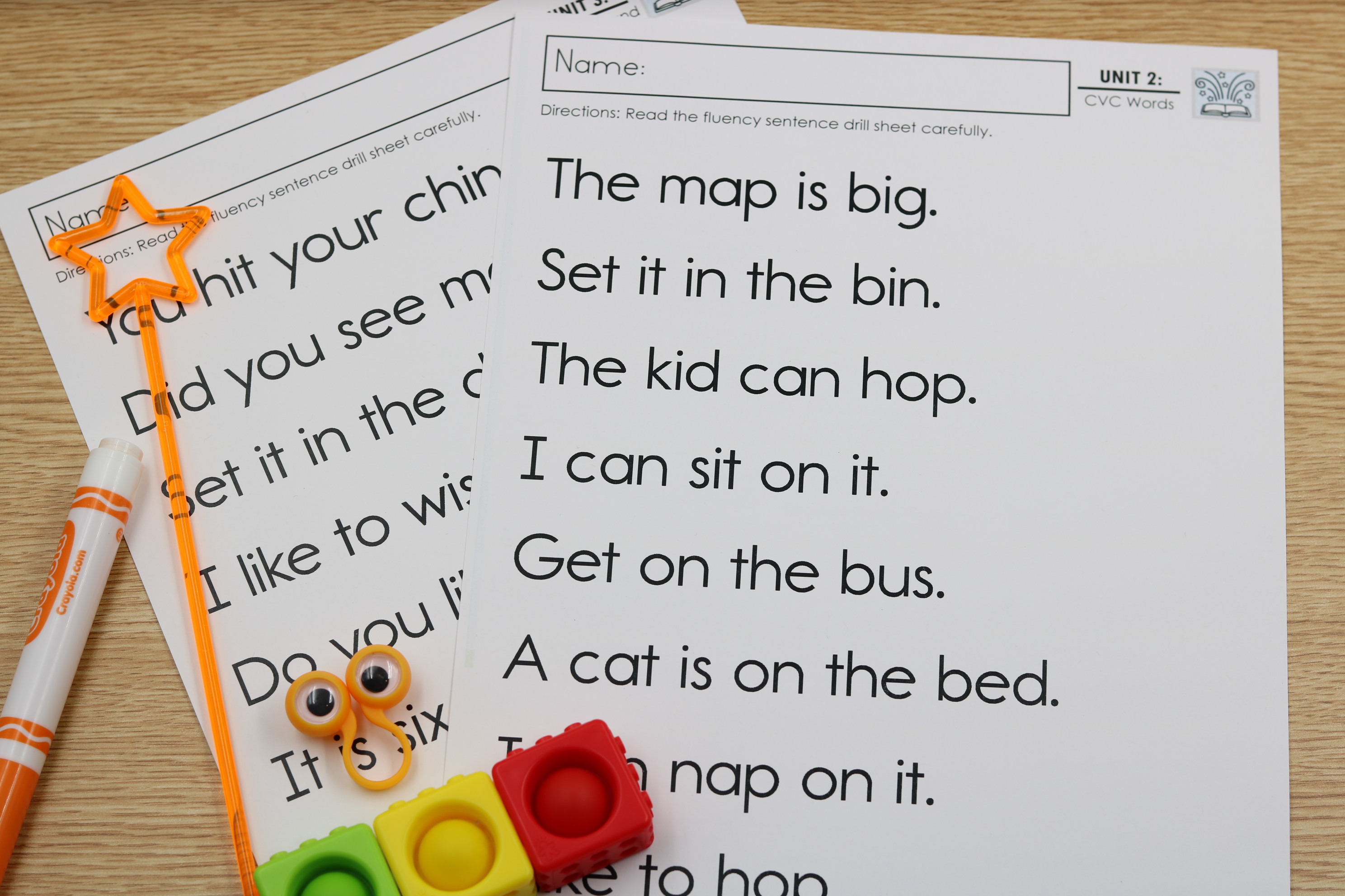 Free phonics fluency sentence practice pages for early readers
