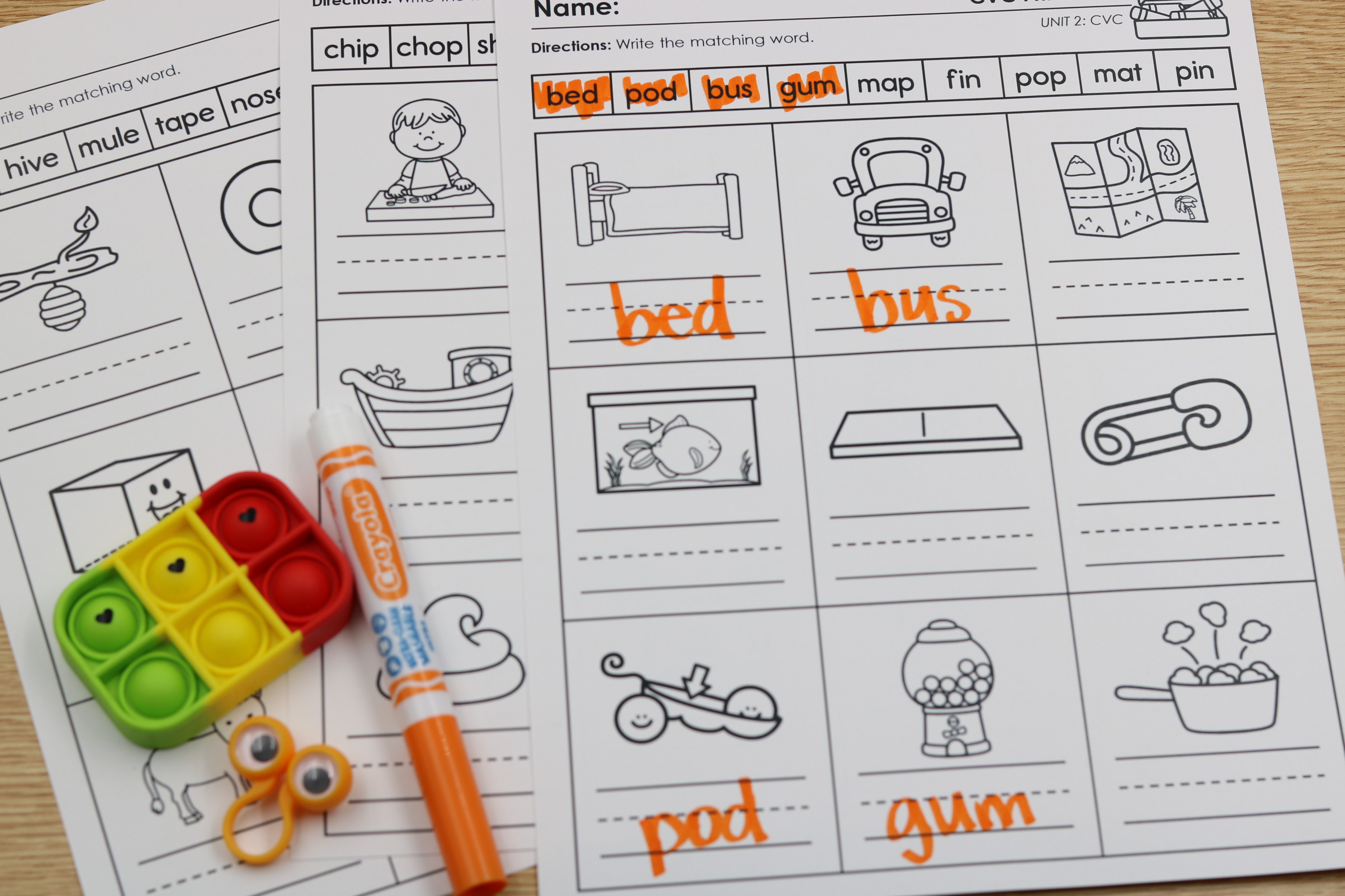Free CVC word writing practice sheets for phonics instruction