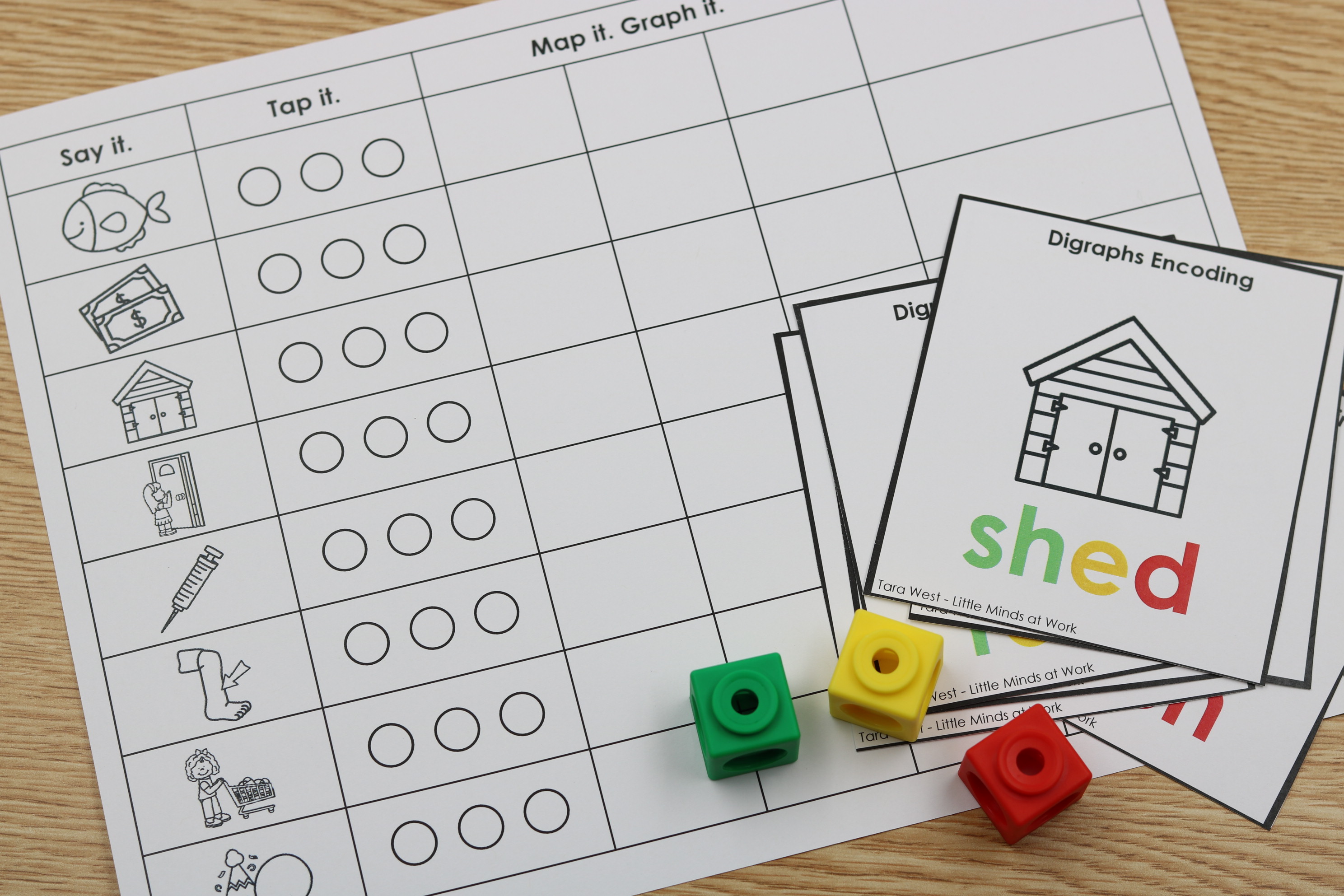 Digraph and CCVC encoding worksheets for phonics instruction