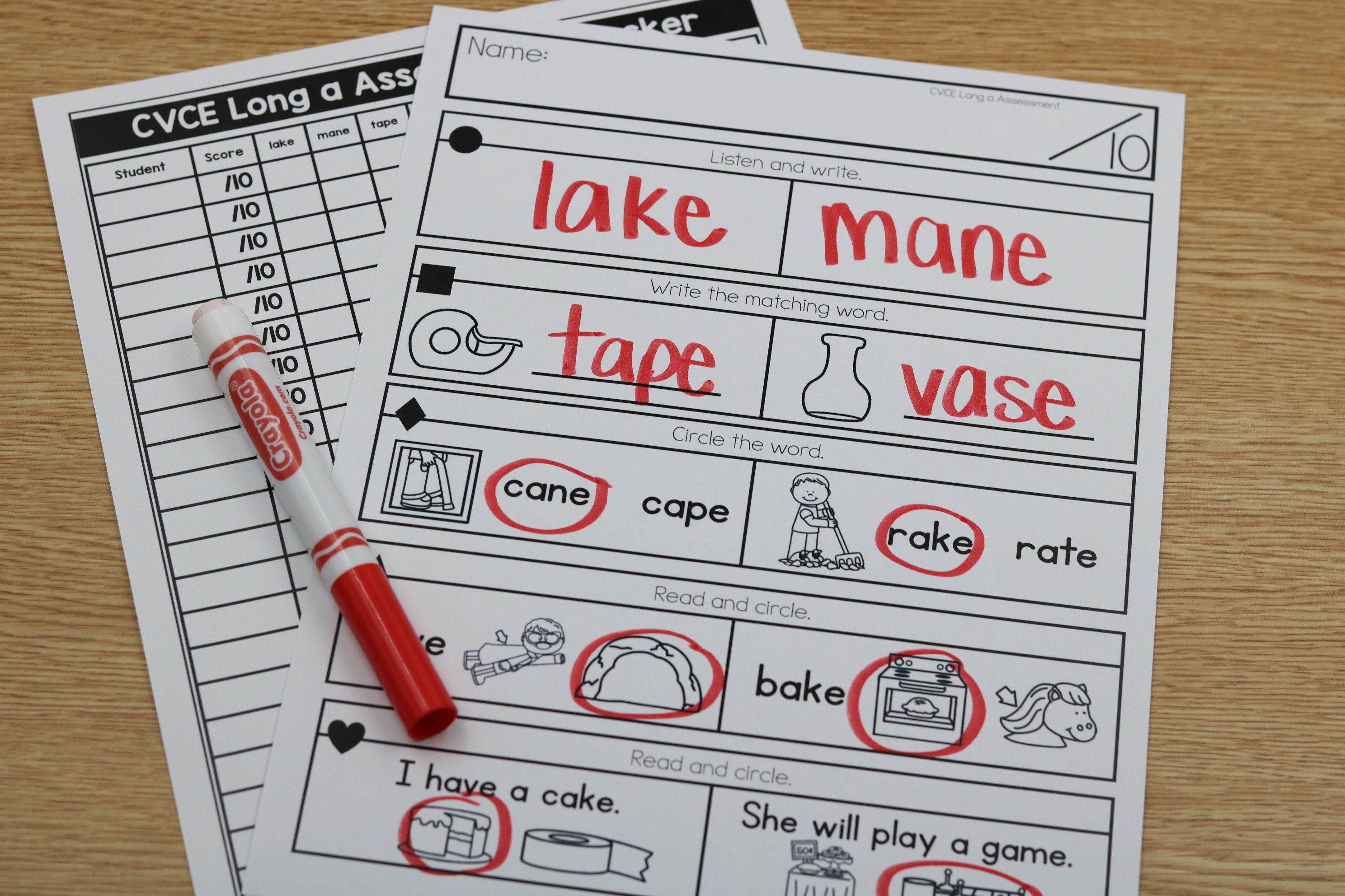 CVCE assessments and trackers for long vowel words in phonics