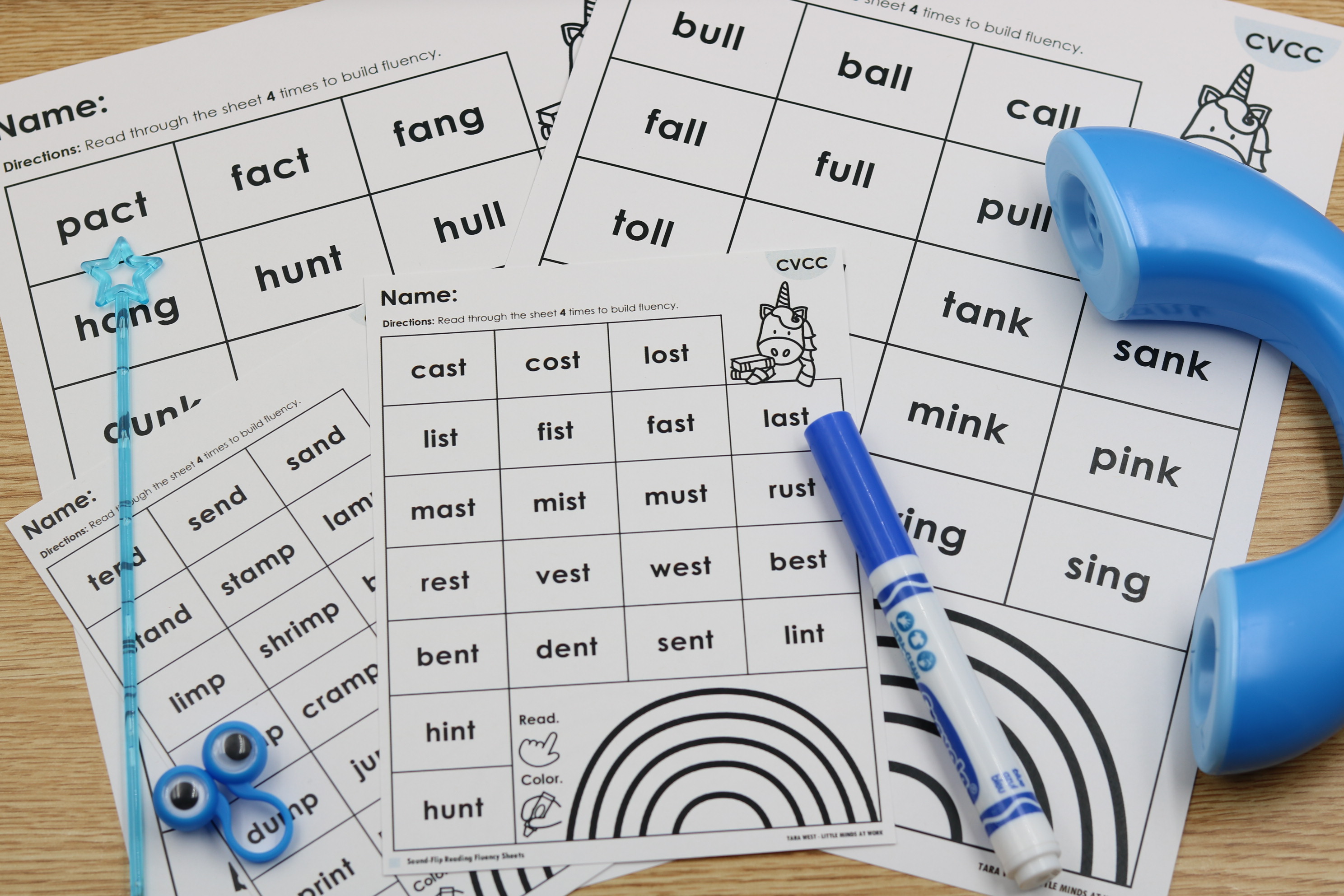CVCC and r-controlled sound manipulation fluency sheets for phonics practice